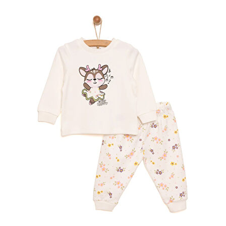 HelloBaby Bisiklet Yaka Geyik Desen Kız Bebek Pijama Takımı