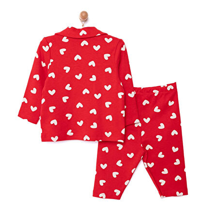 HelloBaby Gömlek Yaka Mini Kalp Desenli Kız Bebek Pijama Takımı