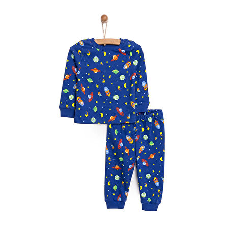 HelloBaby Bisiklet Yaka Uzay Desenli Erkek Bebek Pijama takımı