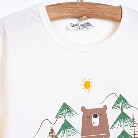 HelloBaby Erkek Bebek Sweatshirt Forest Camp Bisiklet Yaka Uzun Kol Ekru