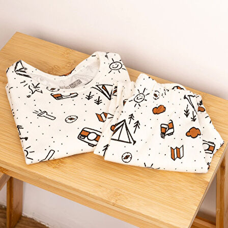 HelloBaby Kaşkorse Uzun Kol Kamp Desenli Pijama Takımı