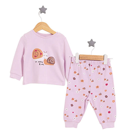 HelloBaby Bisiklet Yaka Salyangoz Desen Pijama Takımı Kız Bebek