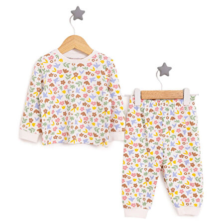 HelloBaby Bisiklet Yaka Çiçek Renkli Pijama Takımı Kız Bebek