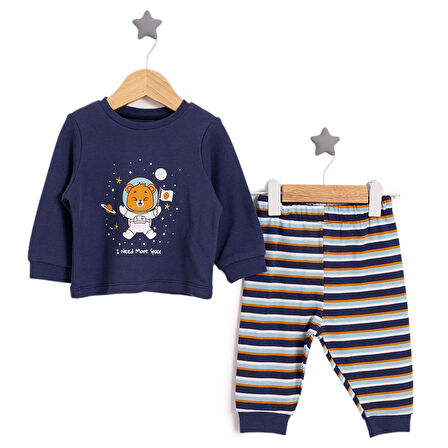 HelloBaby Bisiklet Yaka Astronot Hayvan Desenli Pijama Takımı Erkek Bebek