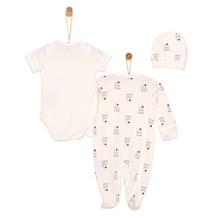 HelloBaby Yenidoğan Baby Mom&Dad Kendinden Eldivenli Tulum-Body-Şapka 3lü Set Unisex