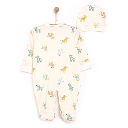 HelloBaby Yenidoğan Zebra Baskılı Erkek Tulum-Şapka Erkek Bebek