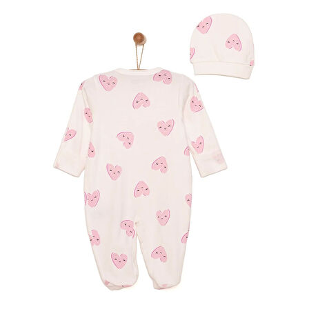 HelloBaby Yenidoğan Kalp Baskılı Kız Tulum-Şapka Kız Bebek