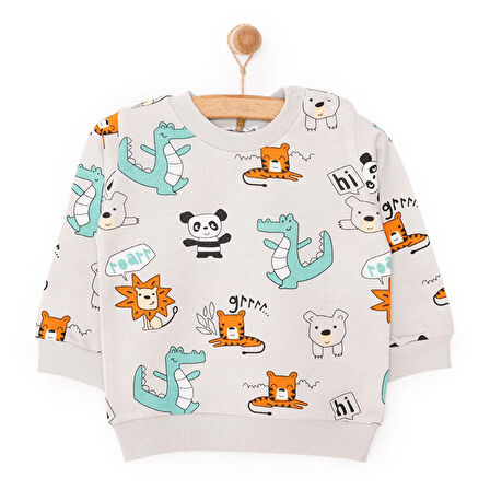 HelloBaby Basic Az Şardonlu Aslan Desenli Sweatshirt Erkek Bebek