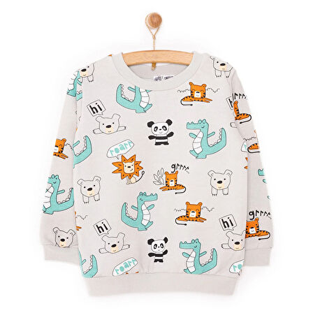 HelloBaby Basic Az Şardonlu Aslan Desenli Sweatshirt Erkek Bebek