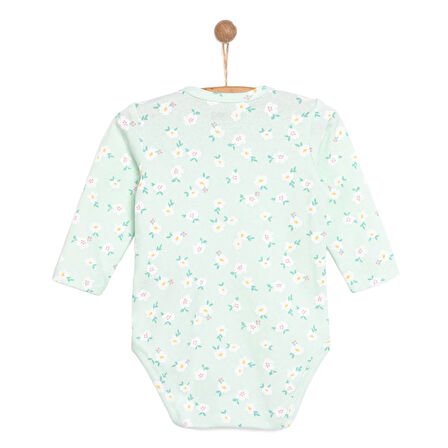 HelloBaby Kız Bebek Body Çiçek Desenli Uzun Kol Yeşil
