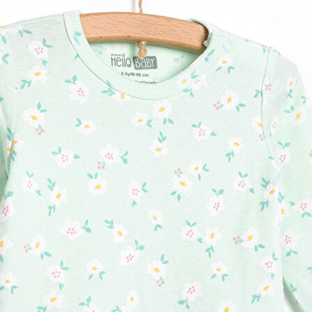 HelloBaby Kız Bebek Body Çiçek Desenli Uzun Kol Yeşil