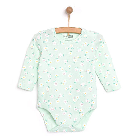 HelloBaby Kız Bebek Body Çiçek Desenli Uzun Kol Yeşil