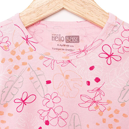 HelloBaby Kız Bebek Body Çiçek Desenli Uzun Kol Açık Pembe