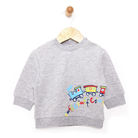 HelloBaby Erkek Bebek Basic Sweatshirt Çıtçıtlı Bisiklet Yaka Uzun Kol Gri Melanj