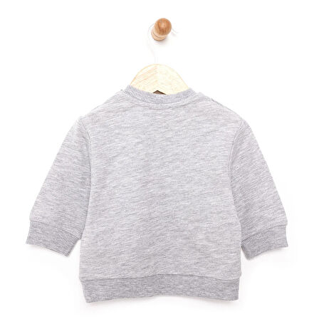 HelloBaby Erkek Bebek Basic Sweatshirt Çıtçıtlı Bisiklet Yaka Uzun Kol Gri Melanj