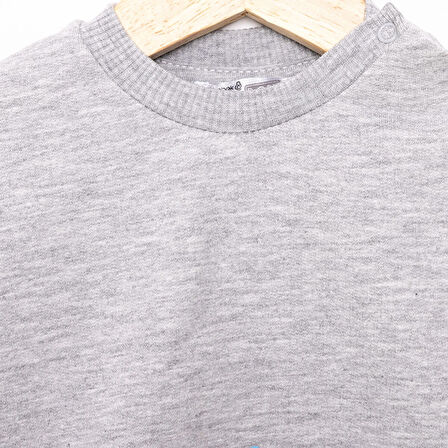 HelloBaby Erkek Bebek Basic Sweatshirt Çıtçıtlı Bisiklet Yaka Uzun Kol Gri Melanj