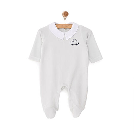 HelloBaby Yenidoğan Erkek Nakışlı Kadife Patikli Tulum Erkek Bebek