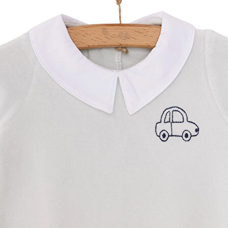 HelloBaby Yenidoğan Erkek Nakışlı Kadife Patikli Tulum Erkek Bebek