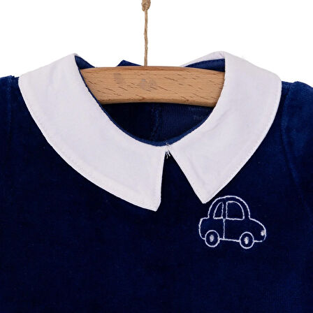 HelloBaby Yenidoğan Erkek Bebek Patikli Tulum Kadife Nakışlı Açık Mavi