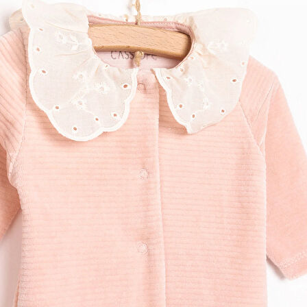 Cassiope Kız Bebek Patikli Tulum Kadife Modelli Yaka Patiksiz Paça Uzun Kol Gül Kurusu