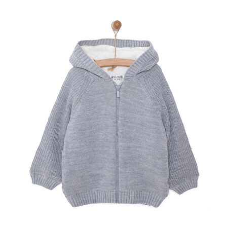 HelloBaby Unisex Basic Hırka İçi Peluşlu Triko Modelli Yaka Uzun Kol Gri Melanj
