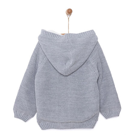 HelloBaby Unisex Basic Hırka İçi Peluşlu Triko Modelli Yaka Uzun Kol Gri Melanj