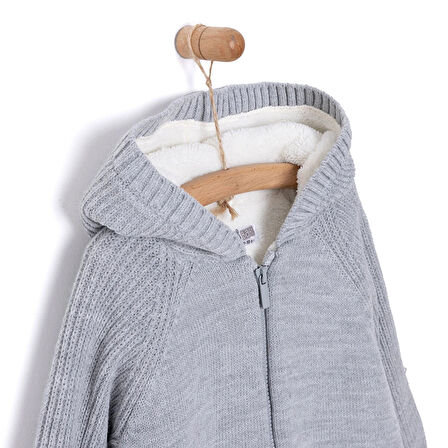 HelloBaby Unisex Basic Hırka İçi Peluşlu Triko Modelli Yaka Uzun Kol Gri Melanj