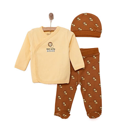 HelloBaby Yenidoğan  Zıbın-Şapka-Patikli Alt 3lü Set Erkek Bebek