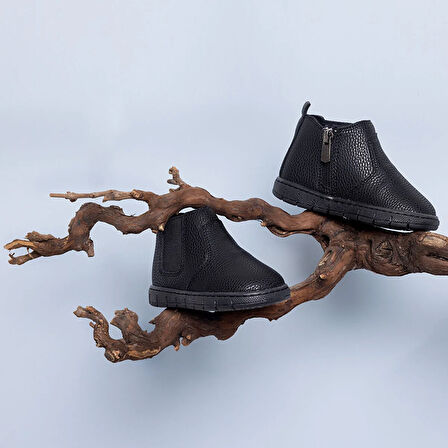 HelloBaby Erkek Bebek Bot Suni Deri Siyah