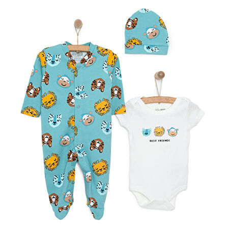 HelloBaby Erkek Tulum-Body-Şapka Erkek Bebek