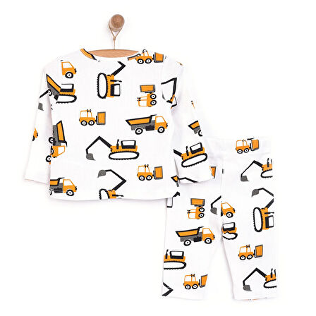 HelloBaby İş Makinaları Desenli Bisiklet Yaka  Kaşkorse Pijama Takımı