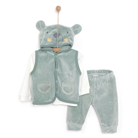 Little Life Yenidoğan -Body-Kadife Yelek Patiksiz Alt 3lü Takım Unisex