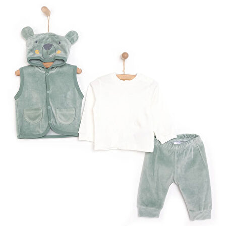 Little Life Yenidoğan -Body-Kadife Yelek Patiksiz Alt 3lü Takım Unisex