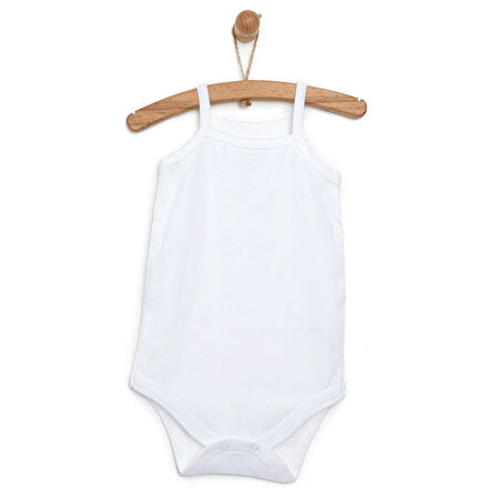 HelloBaby Unisex Beyaz Body Ribana Kumaş Çıtçıtlı Zıbın Bisiklet Yaka İp Askılı Beyaz