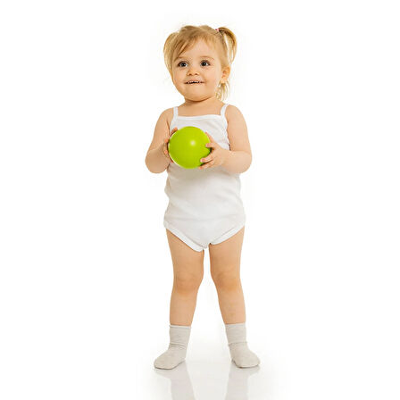 HelloBaby Unisex Beyaz Body Ribana Kumaş Çıtçıtlı Zıbın Bisiklet Yaka İp Askılı Beyaz
