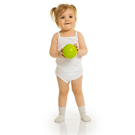 HelloBaby Unisex Beyaz Body Ribana Kumaş Çıtçıtlı Zıbın Bisiklet Yaka İp Askılı Beyaz