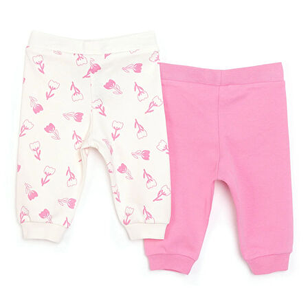 HelloBaby Kız Bebek Basic 2li Patiksiz Alt İnterlok Lale Desenli Fuşya