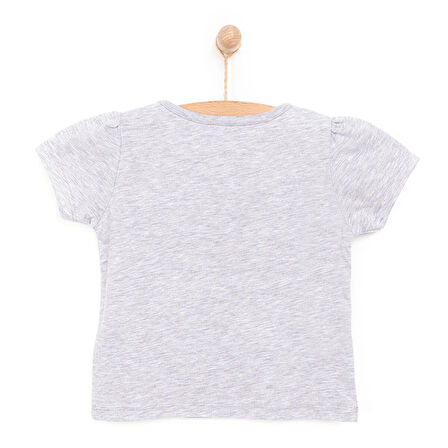 HelloBaby Kız Bebek Basic Tişört Bisiklet Yaka Kısa Kol Gri Melanj