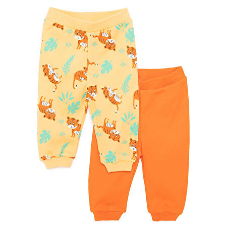HelloBaby Erkek Bebek Basic 2li Patiksiz Alt İnterlok Roar Desenli Ekru