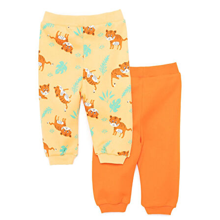 HelloBaby Erkek Bebek Basic 2li Patiksiz Alt İnterlok Roar Desenli Ekru