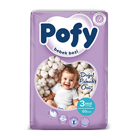 Pofy Midi 3 Numara Bebek Bezi 4-9 kg 50 Adet