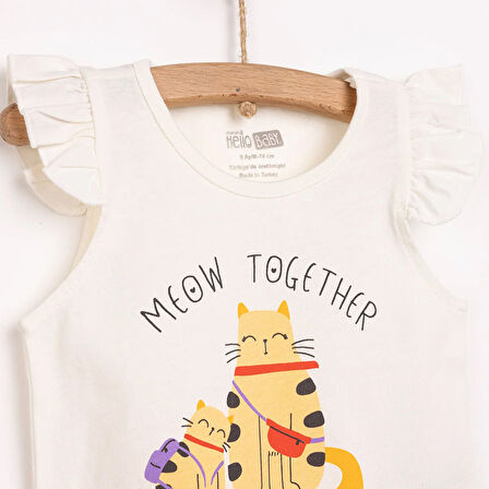 HelloBaby Basic Kız Kedi Baskılı Atlet T-shirt Kız Bebek