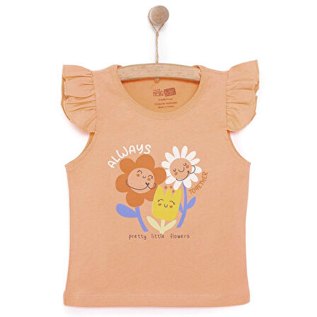 HelloBaby Basic Kız Gülen Çiçek Baskılı Atlet T-shirt Kız Bebek
