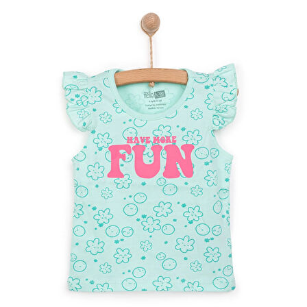 HelloBaby Basic Kız Çiçek ve Gülen Yüz Desenli Atlet T-shirt Kız Bebek