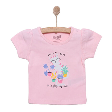 HelloBaby Basic Kız Kaktüs Kedi Baskılı T-Shirt Kız Bebek
