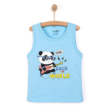 HelloBaby Basic Erkek Gitarist Panda Baskılı Atlet Tshirt Erkek Bebek