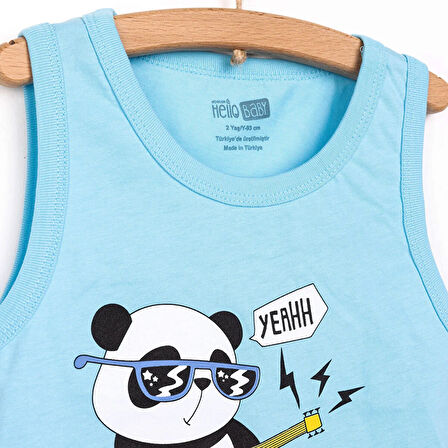 HelloBaby Basic Erkek Gitarist Panda Baskılı Atlet Tshirt Erkek Bebek