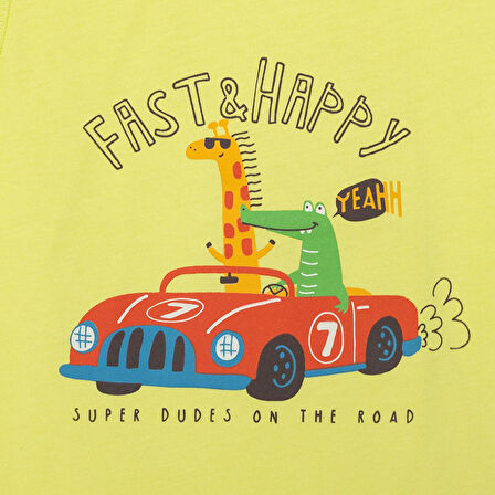 HelloBaby Basic Erkek Hayvan ve Araba Baskılı Atlet Tshirt Erkek Bebek