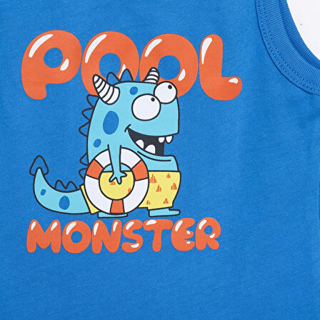 HelloBaby Basic Erkek Yüzücü Canavar Baskılı Atlet Tshirt Erkek Bebek