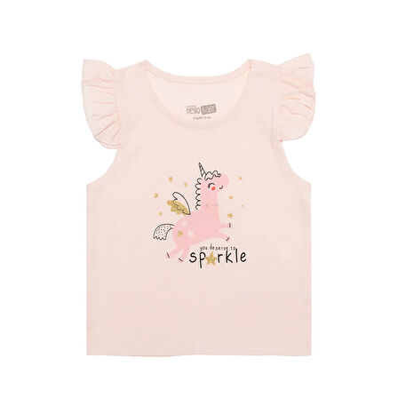 HelloBaby Basic Kız Melek Unicorn Baskılı Atlet T-shirt Kız Bebek